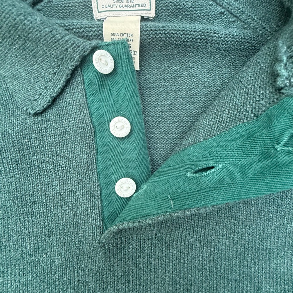 LL Bean Mens XXL Green Cotton Cashmere Blend Polo Collar Raglan Sweater - Picture 4 of 7